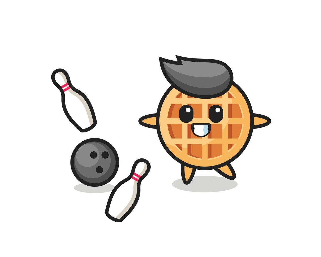 desenho de personagem do círculo waffle está jogando boliche vetor