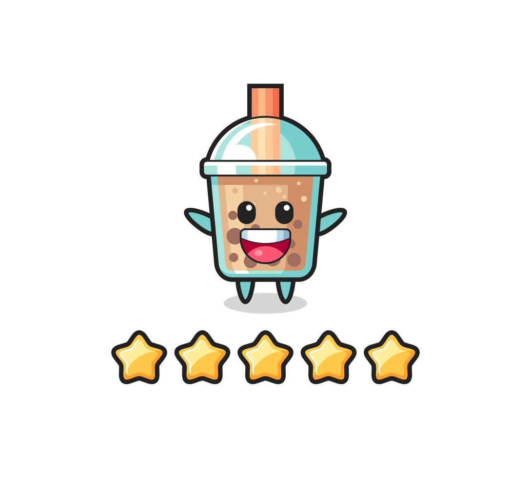 melhor avaliação do cliente, personagem fofo do bubble tea com 5 estrelas vetor