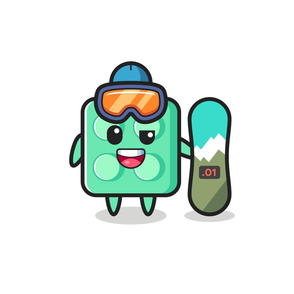 ilustração de personagem de brinquedo de tijolo com estilo de snowboard vetor