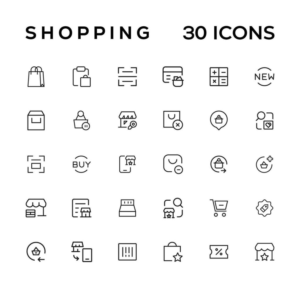 comércio eletrônico, conectados compras e Entrega elementos - mínimo fino linha rede ícone definir. esboço ícones coleção. simples vetor ilustração.