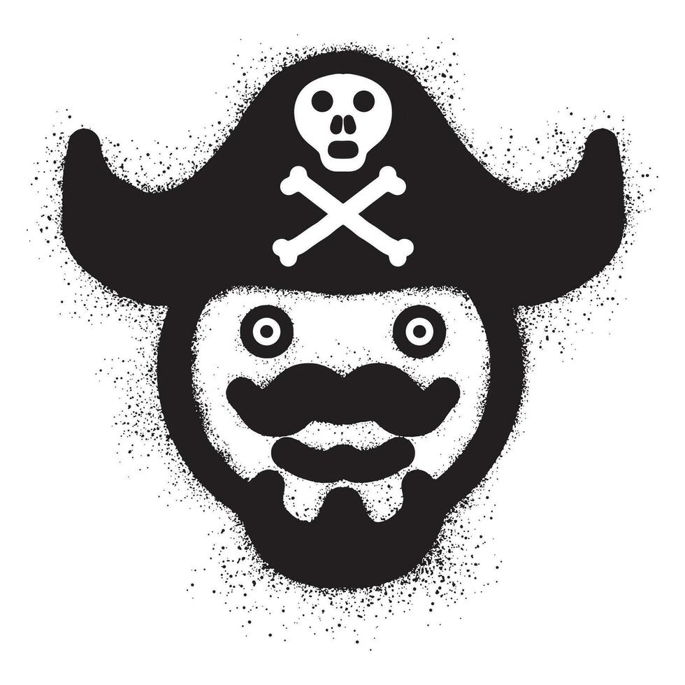 sorridente emoticon grafite vestindo uma pirata chapéu com Preto spray pintura vetor