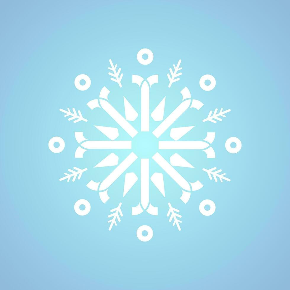 1 branco floco de neve para inverno, Primavera e Natal elemento em isolado azul fundo, uma branco geométrico minimalista floco de neve elementos e ícones conceito Projeto vetor