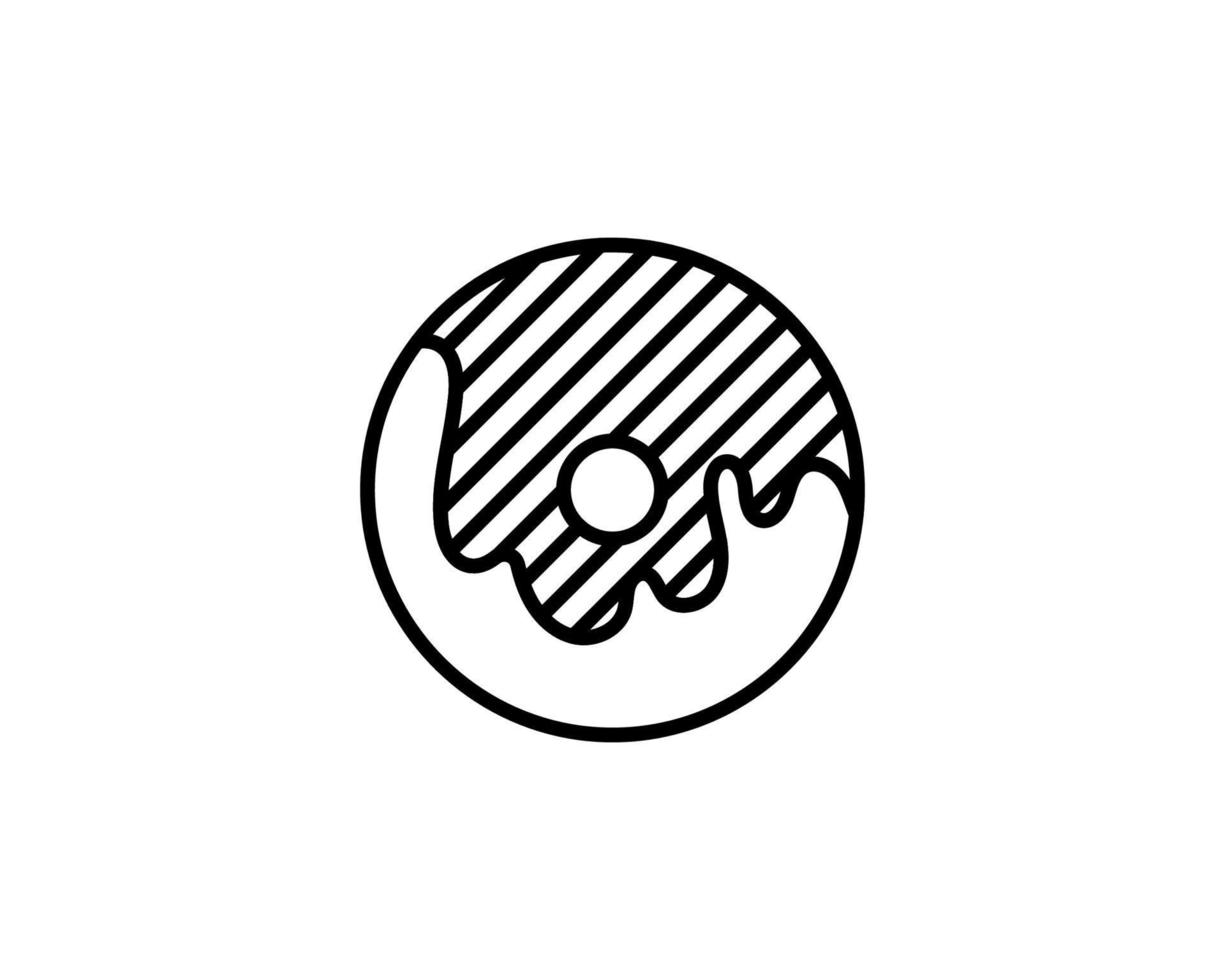 donut de linha preta com ícone de esmalte doce isolado no fundo branco. vetor