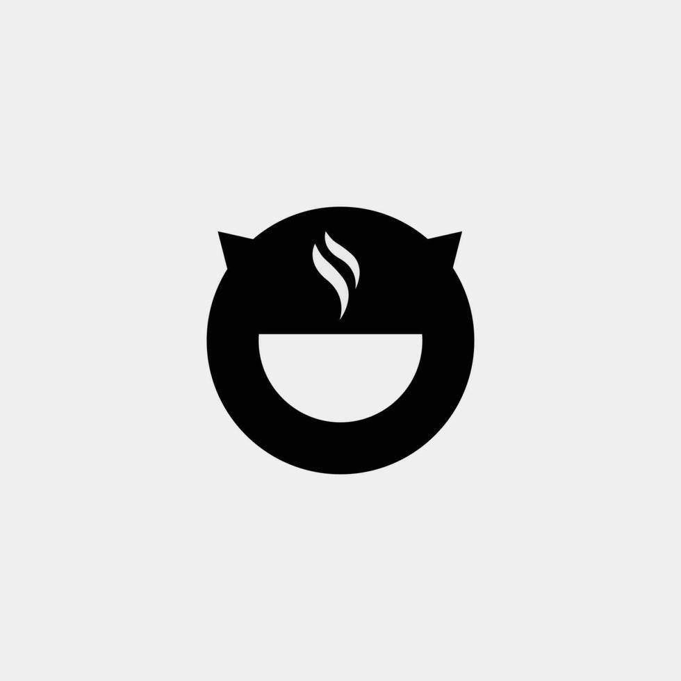 café ou chá copo logotipo com diabo chifre vetor