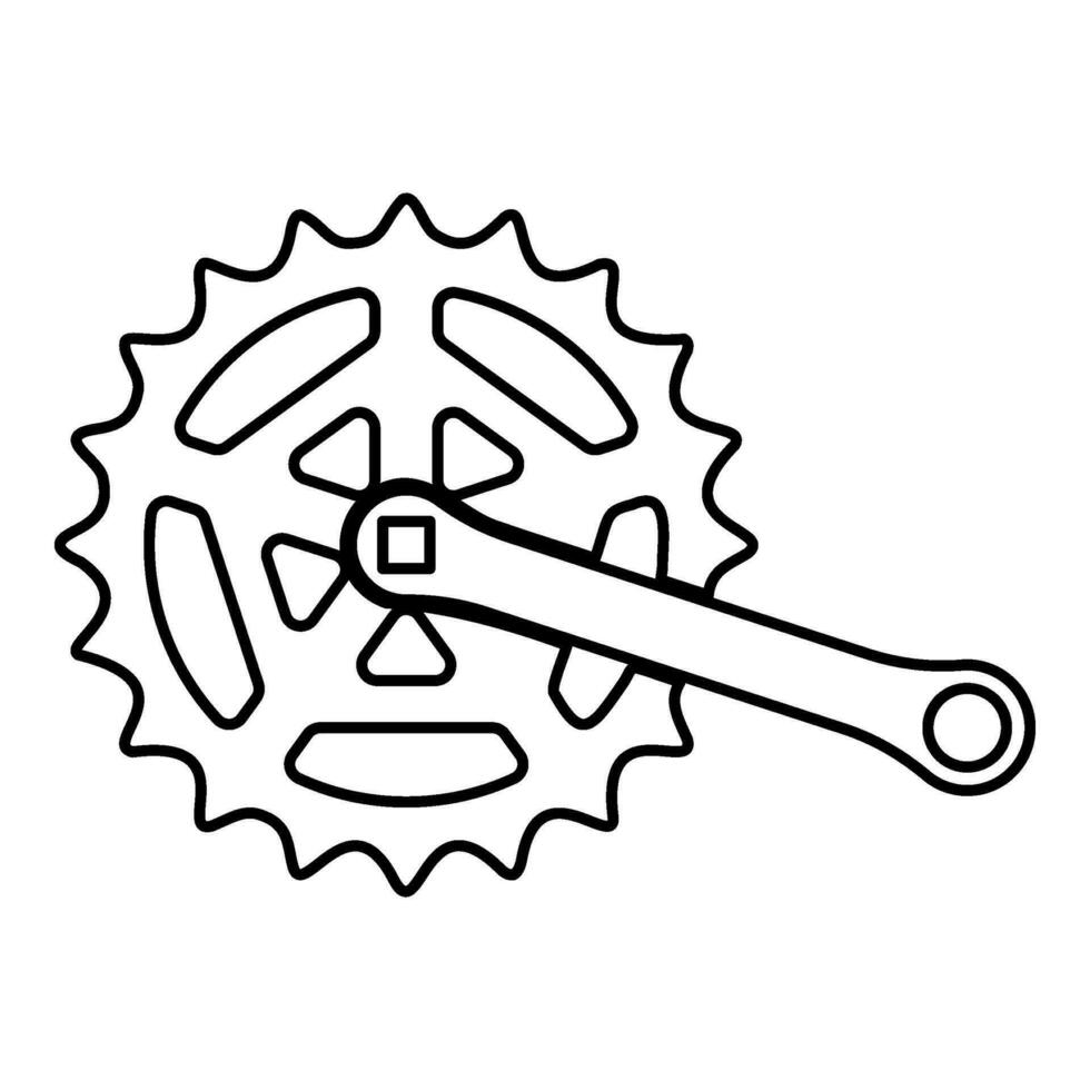pedaleira roda dentada roda dentada manivela comprimento com engrenagem para bicicleta cassete sistema bicicleta contorno esboço linha ícone Preto cor vetor ilustração imagem fino plano estilo