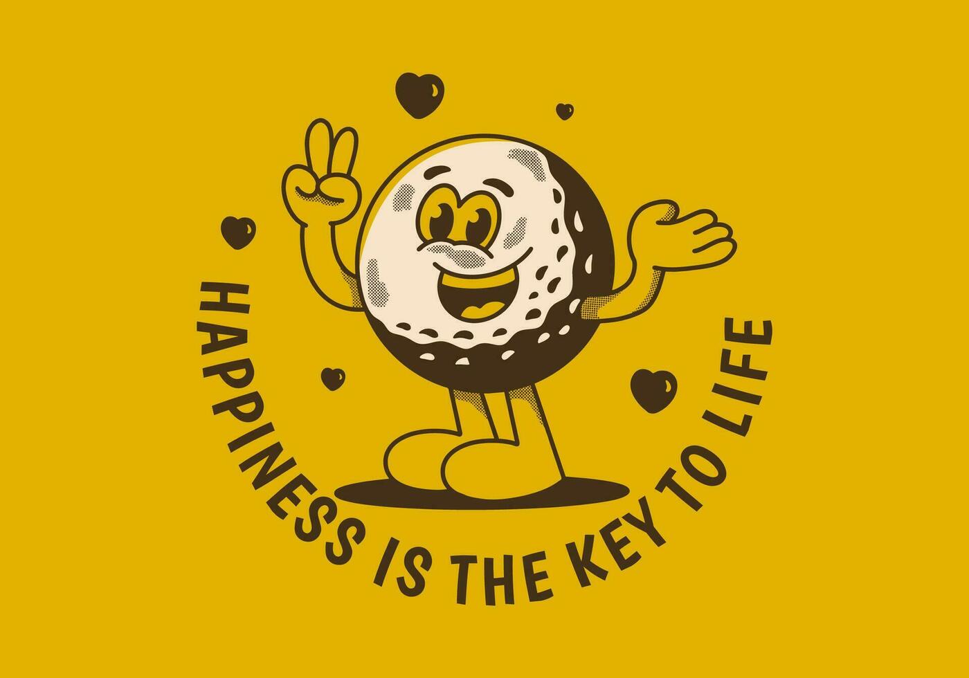 felicidade é a chave para vida. mascote personagem ilustração do golfe bola com feliz face vetor