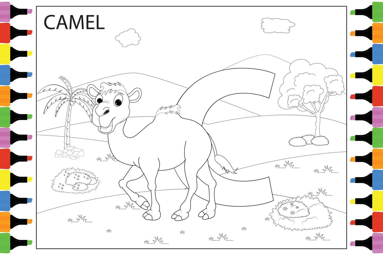 colorir desenho animado animal de camelo para crianças vetor