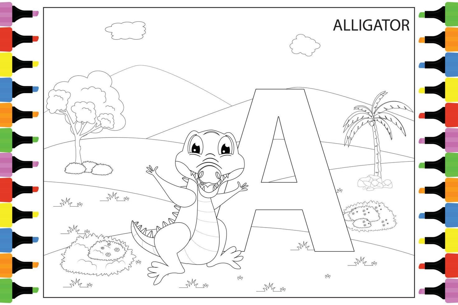 colorir desenho animado animal de crocodilo para crianças vetor