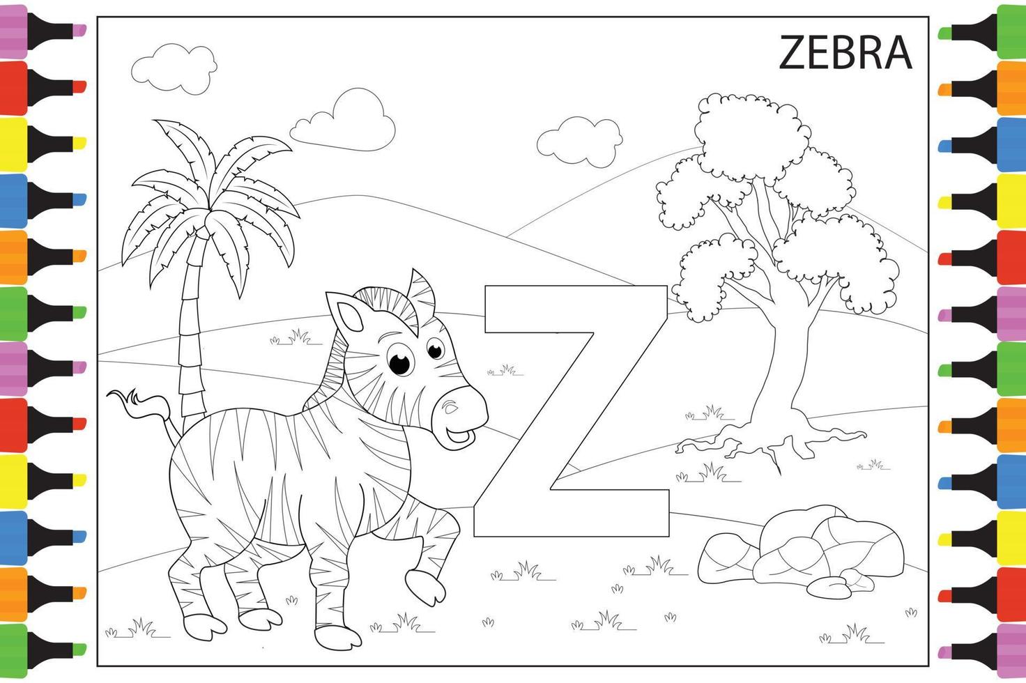 colorir desenho animado animal zebra para crianças vetor