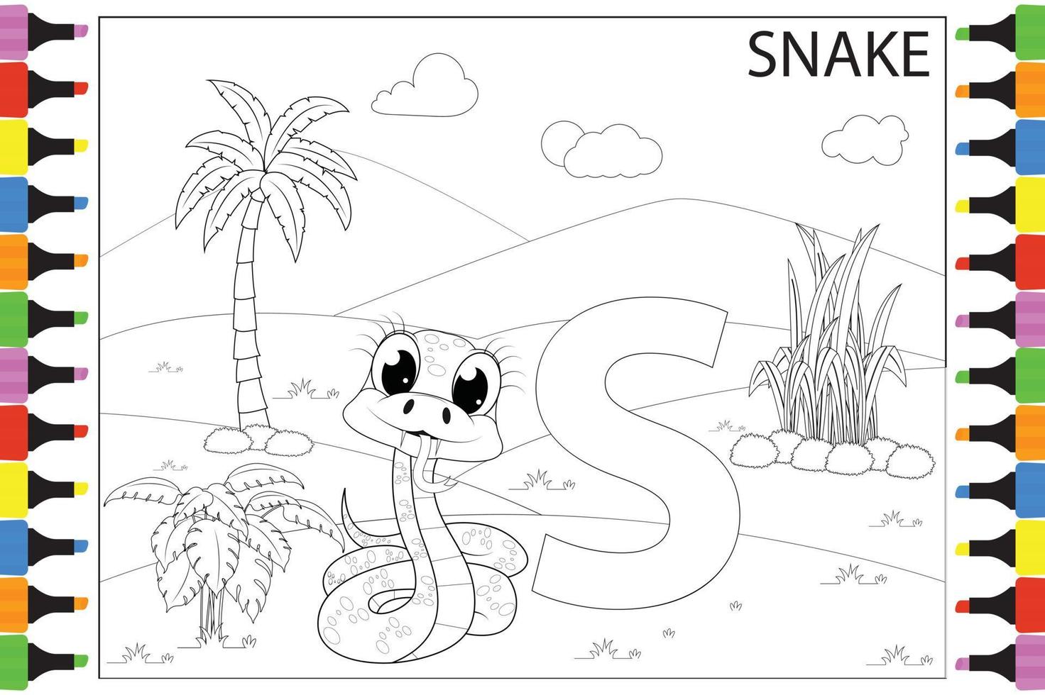 colorir desenho animado de cobra para crianças vetor