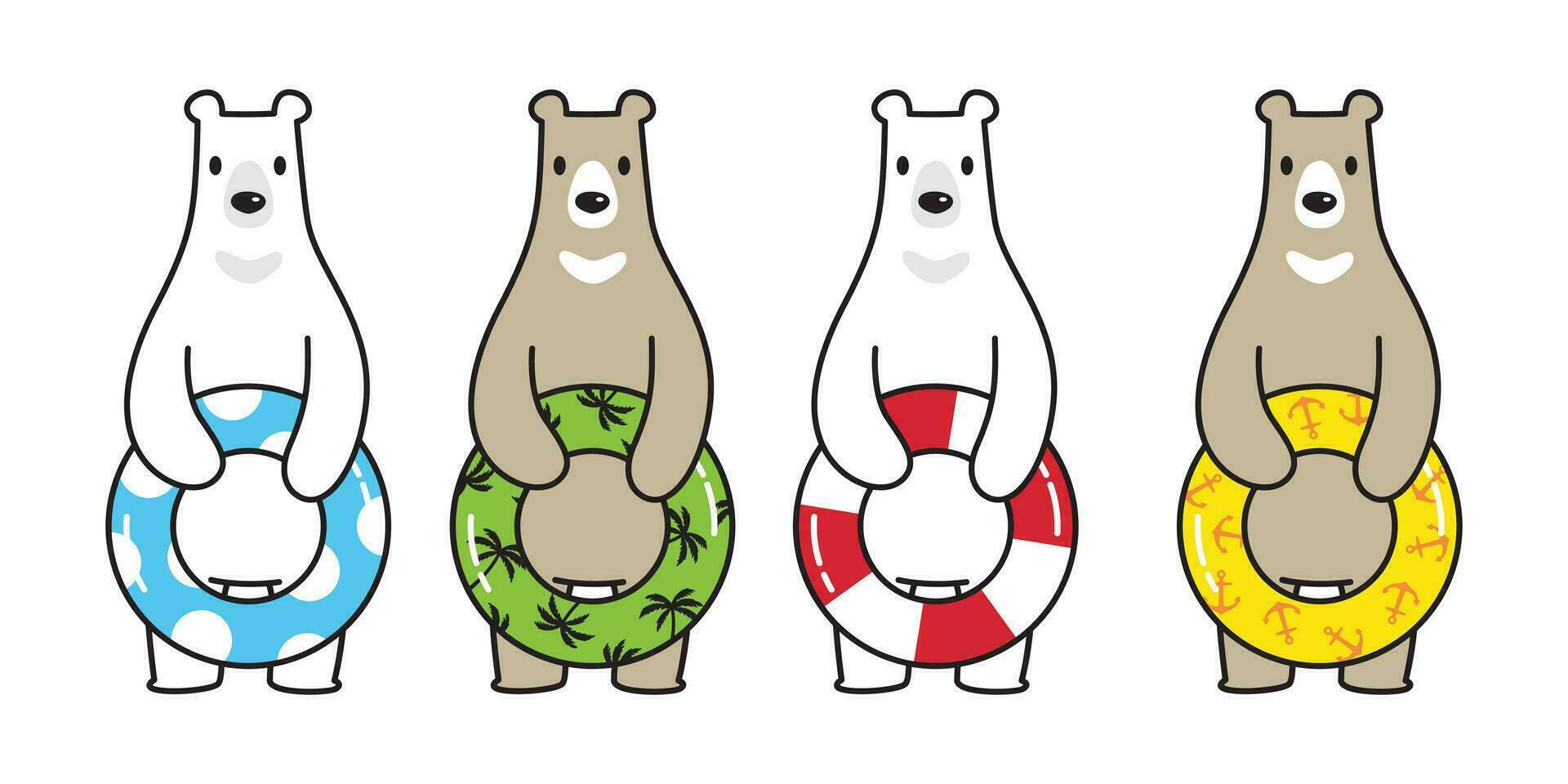 Urso vetor polar Urso natação anel ícone piscina oceano mar de praia logotipo verão tropical desenho animado personagem símbolo rabisco ilustração Projeto