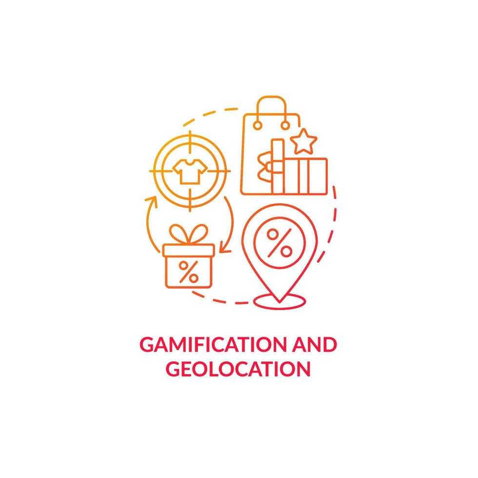 ícone do conceito de gradiente vermelho de gamificação e geolocalização vetor