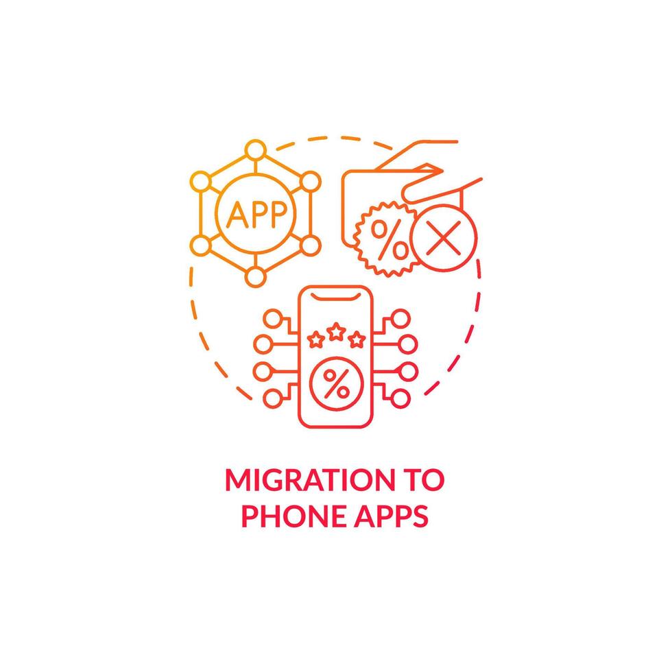 migração para ícone de conceito de gradiente vermelho de aplicativos de telefone vetor