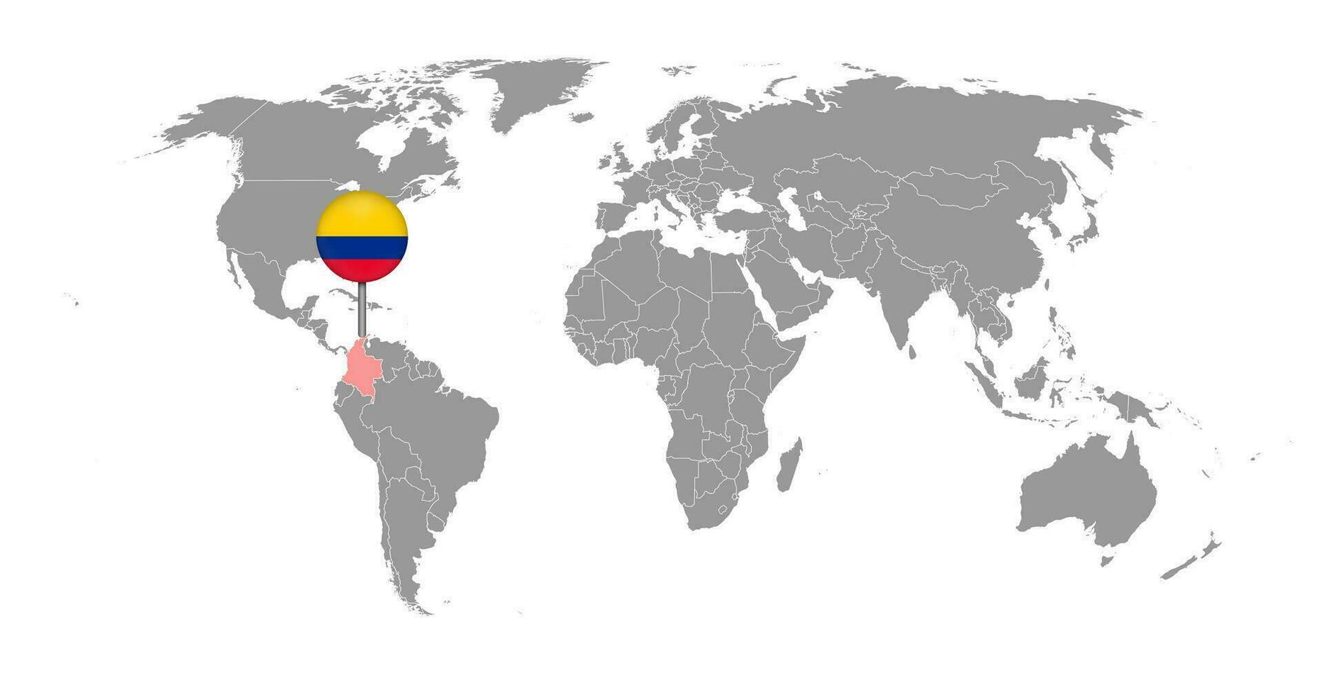 pin mapa com bandeira da colômbia no mapa do mundo. ilustração vetorial. vetor