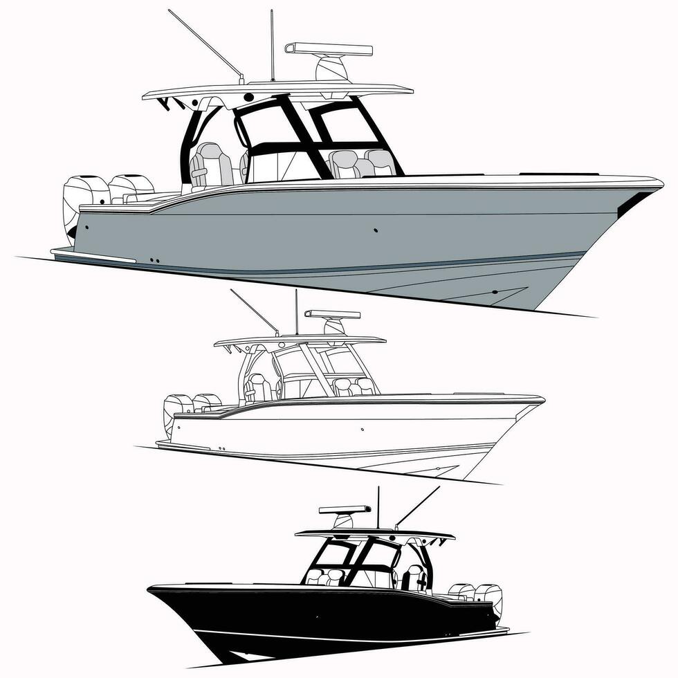 barco vetor, lado Visão pescaria barco vetor linha arte ilustração