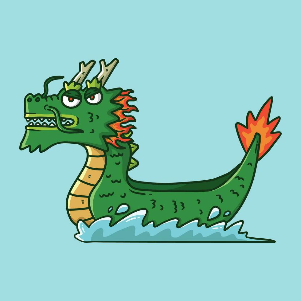 desenho animado vetor ilustração do tradicional verde Dragão barco. fofa Dragão barco vetor ilustração.