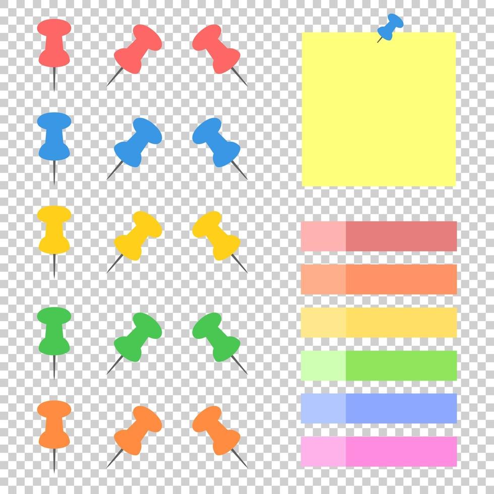 um conjunto de marcadores coloridos e botões de escritório. uma ilustração vetorial plana simples isolada em um fundo transparente. vetor