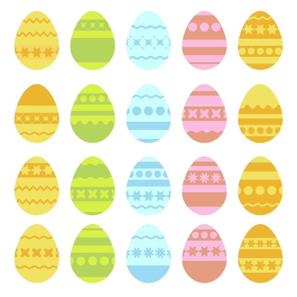 conjunto de ovos de Páscoa isolados coloridos em um fundo branco. com um padrão abstrato. ilustração vetorial plana simples. adequado para decoração de cartões postais, publicidade, revistas, sites. vetor