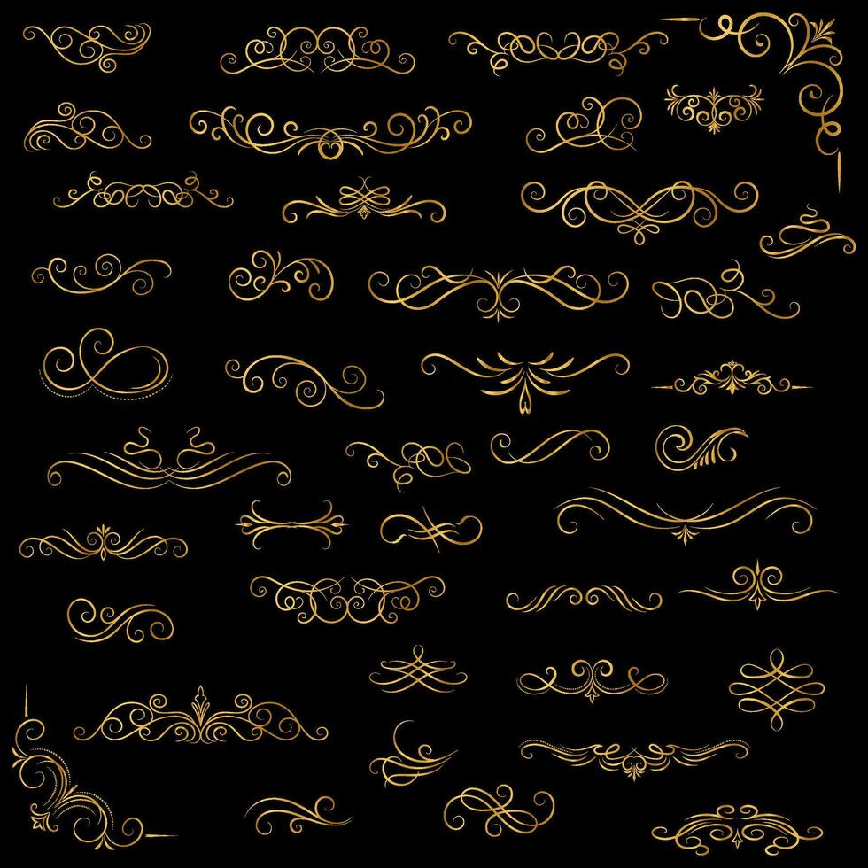 dourado vintage floral elementos arte deco estilo decoração. vetor gráfico elementos para Projeto vetor elementos. redemoinho elementos decorativo ilustração.