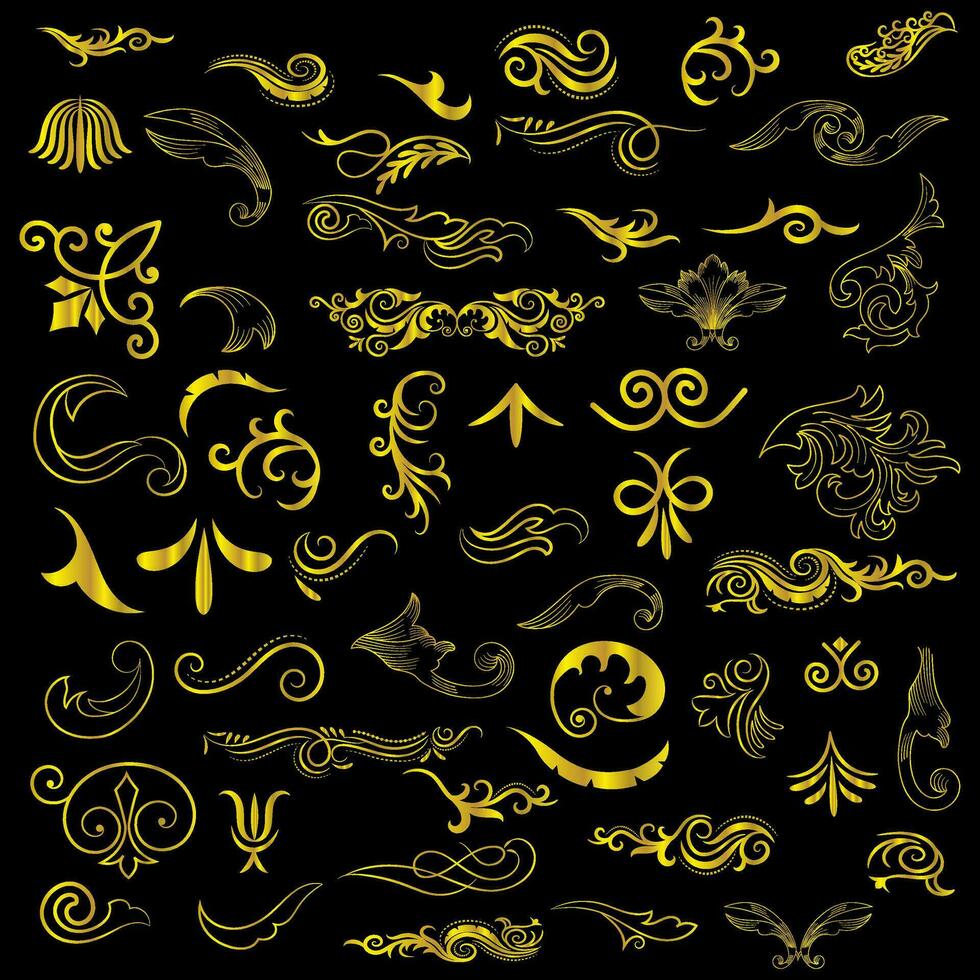 dourado vintage floral elementos arte deco estilo decoração. vetor gráfico elementos para Projeto vetor elementos. redemoinho elementos decorativo ilustração.