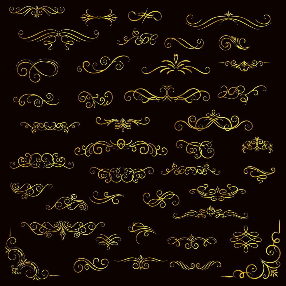 dourado vintage floral elementos arte deco estilo decoração. vetor gráfico elementos para Projeto vetor elementos. redemoinho elementos decorativo ilustração.