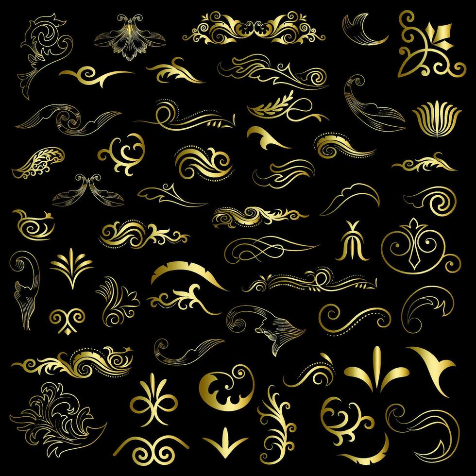 dourado vintage floral elementos arte deco estilo decoração. vetor gráfico elementos para Projeto vetor elementos. redemoinho elementos decorativo ilustração.