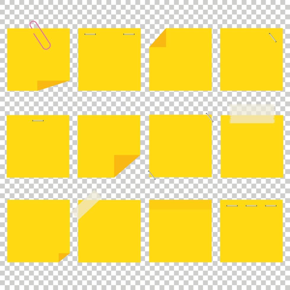 um conjunto de folhas adesivas amarelas. uma ilustração vetorial plana simples isolada em um fundo transparente. vetor