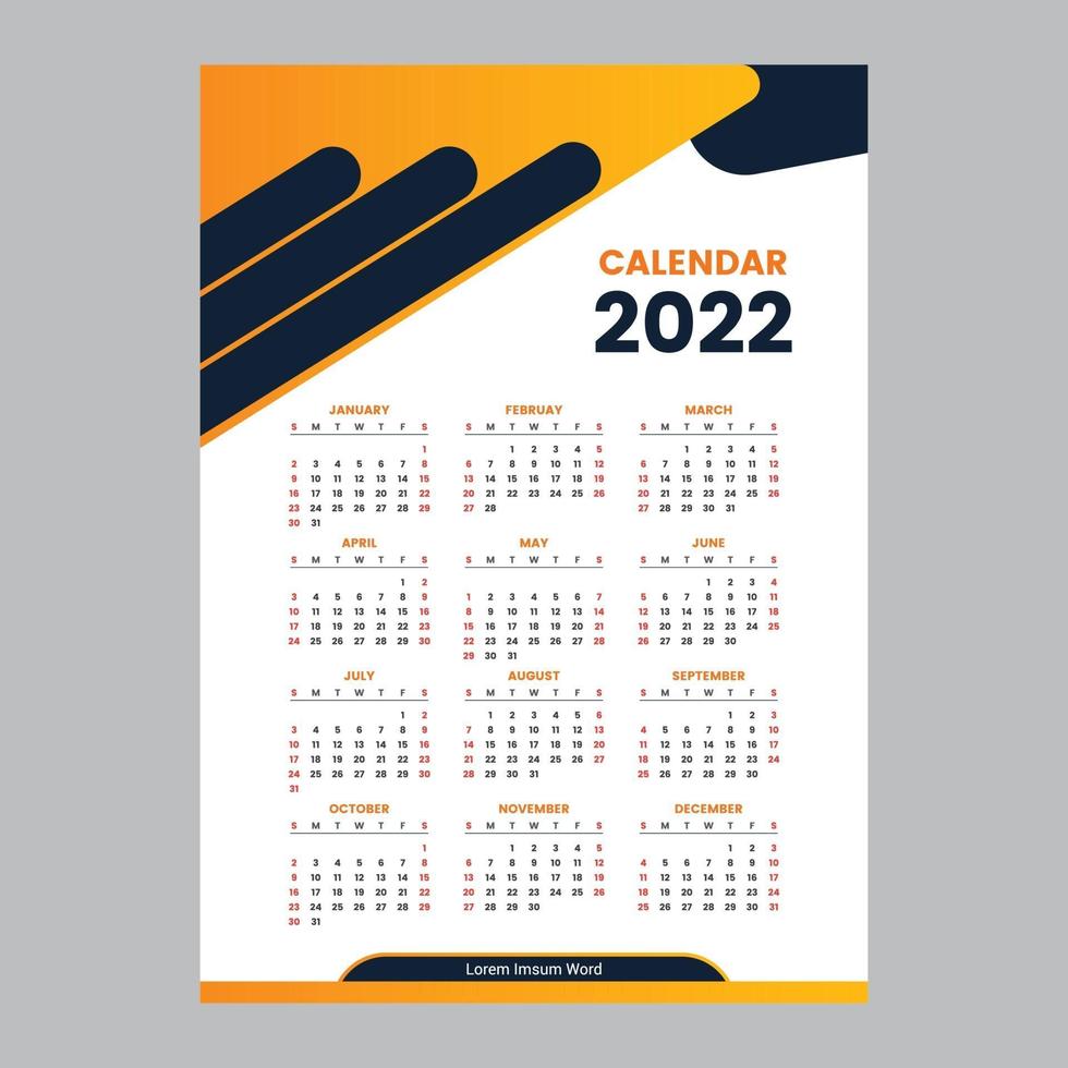 modelo de calendário do ano novo 2022 vetor