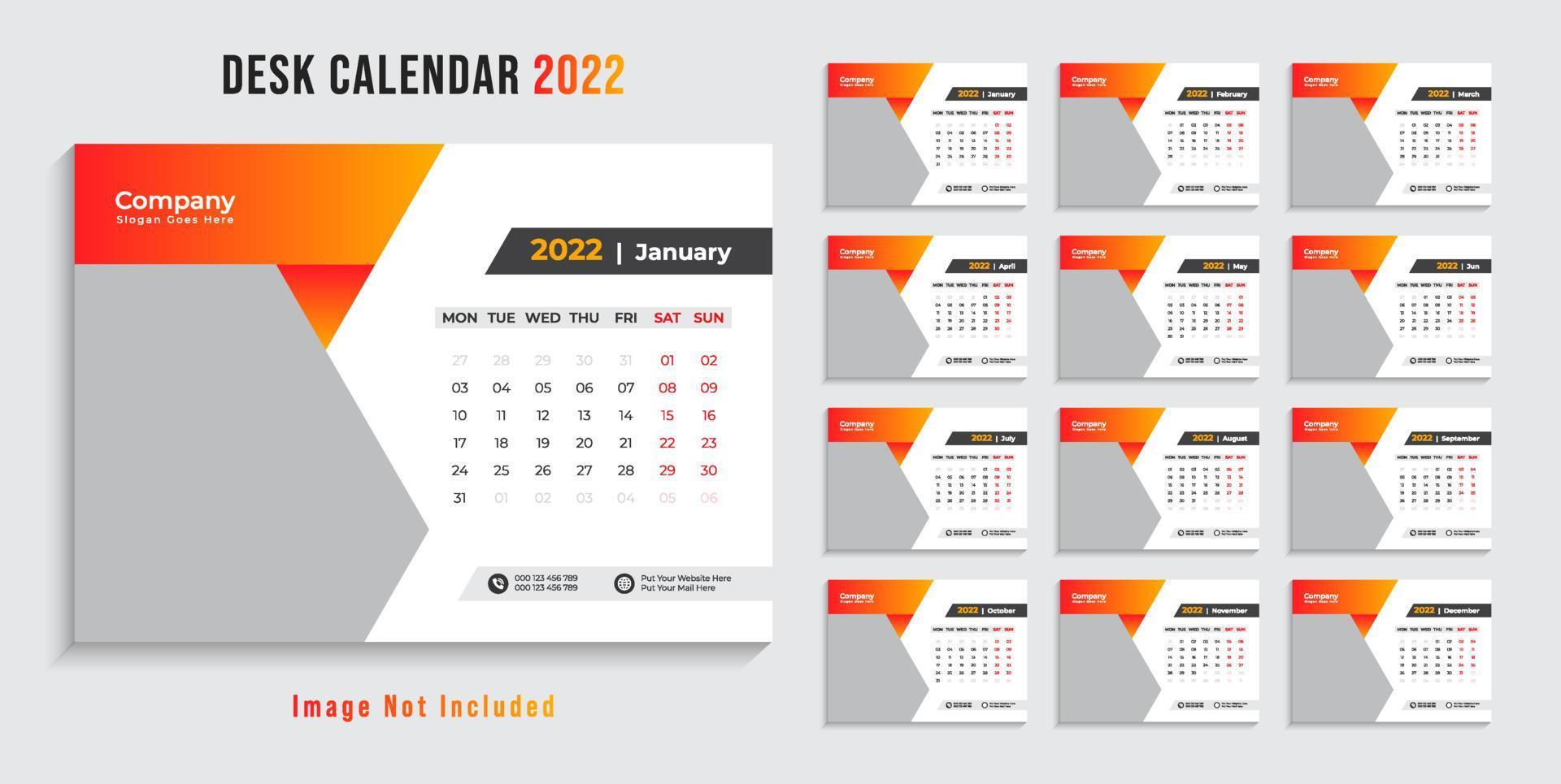 moderno modelo de design de calendário de mesa 2022 pro vetor