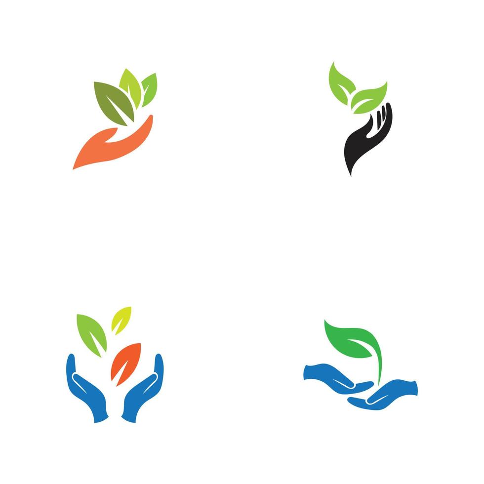 logotipo da folha de mão vetor