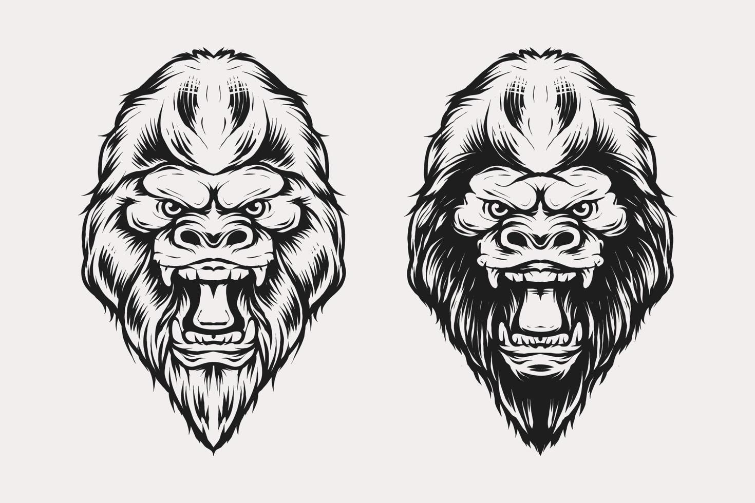 conjunto de ilustração vetorial de cabeça de gorila em estilo vintage monocromático vetor