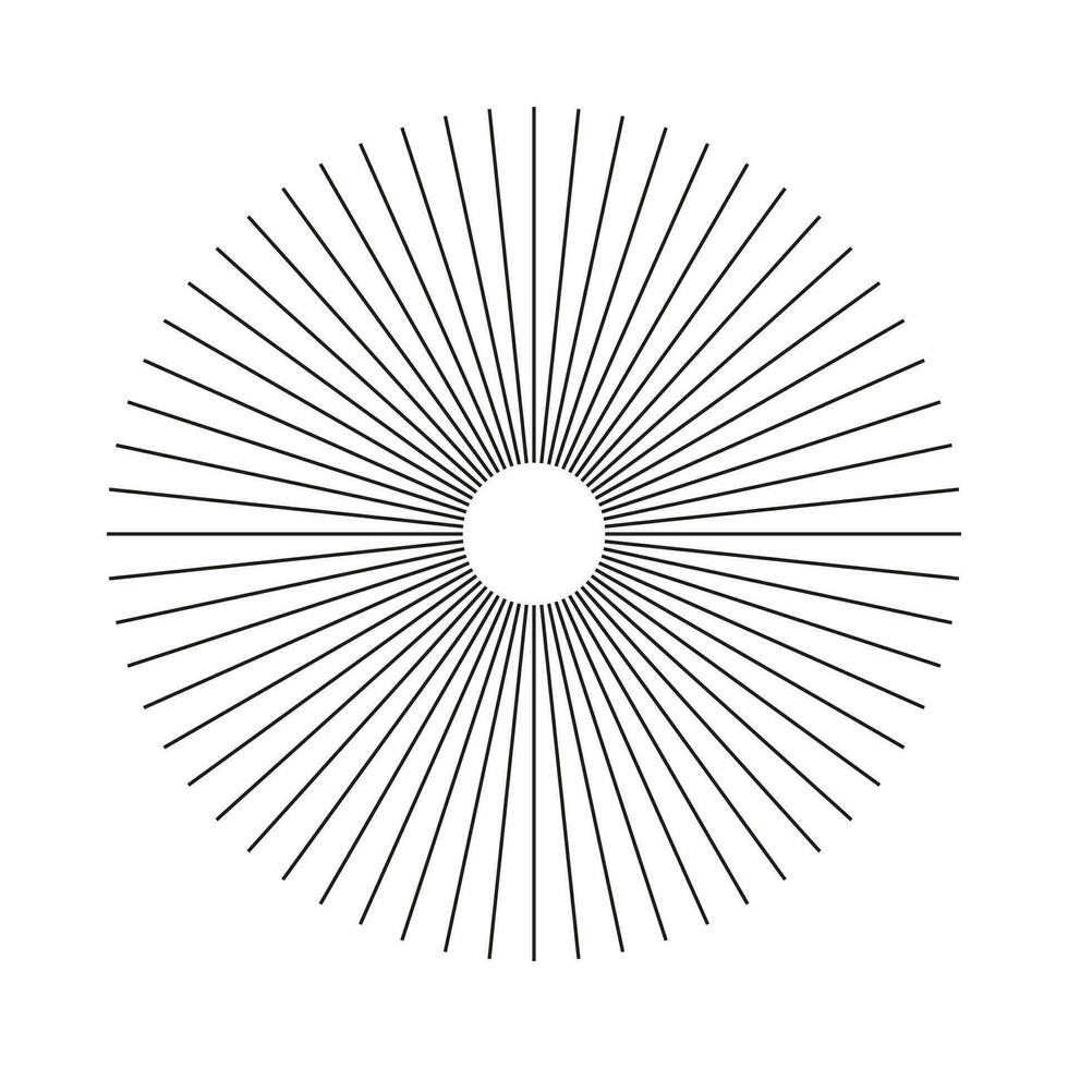 radial círculo linhas. circular linhas elemento. delineado símbolo do Sol Estrela raios. abstrato geométrico ilusão forma. raios com irradiando listras. plano Projeto elemento. vetor gráfico ilustração.