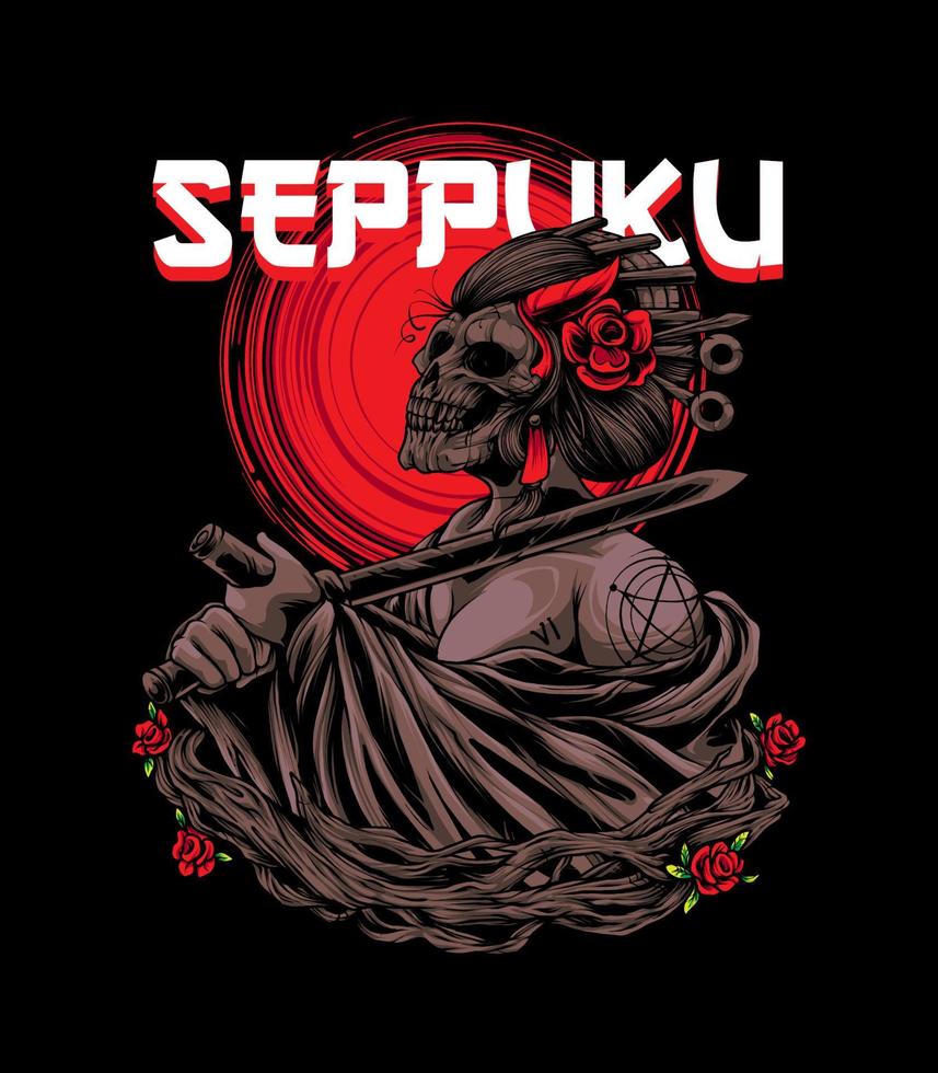 ilustração de mulher gueixa seppuku vetor