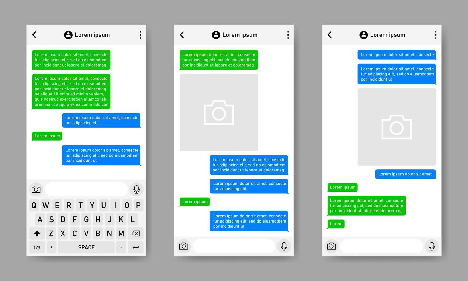 ilustração do vetor da interface do usuário do aplicativo de mensagens. conversas de diálogo usando aplicativos de mensagens de mídia social. modelo de interface de software de bate-papo.