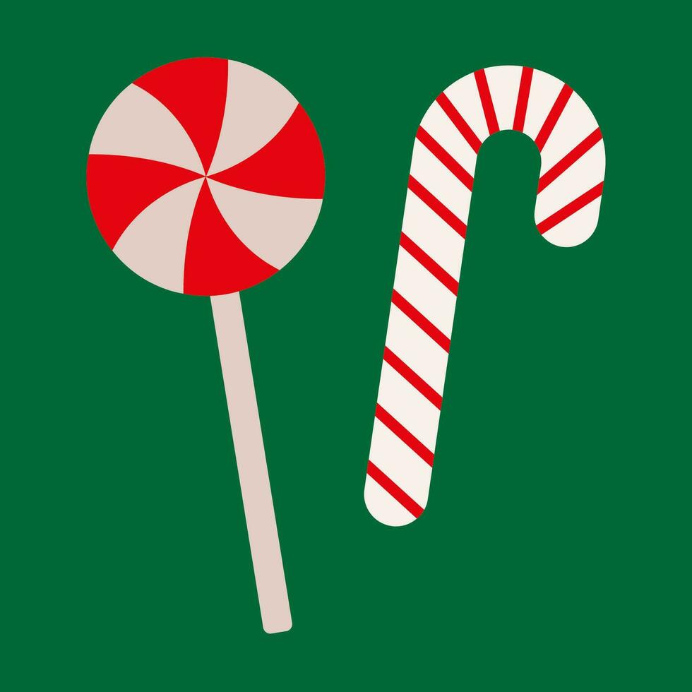 Natal doce bengalas. Natal grudar. tradicional natal doce com vermelho, verde, e branco listras. santa caramelo bengala com listrado padronizar. vetor ilustração.