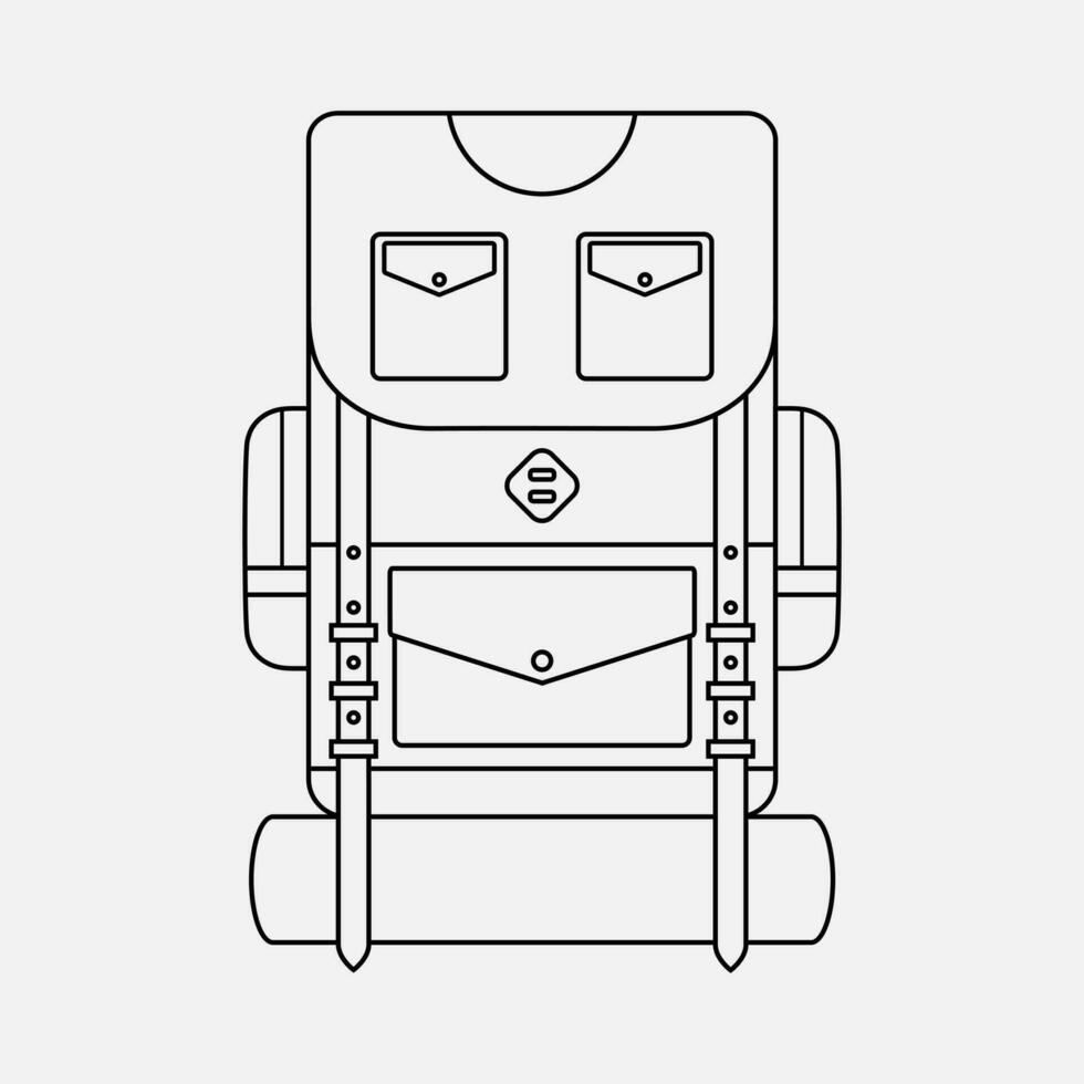 vetor acampamento mochila linear ilustração