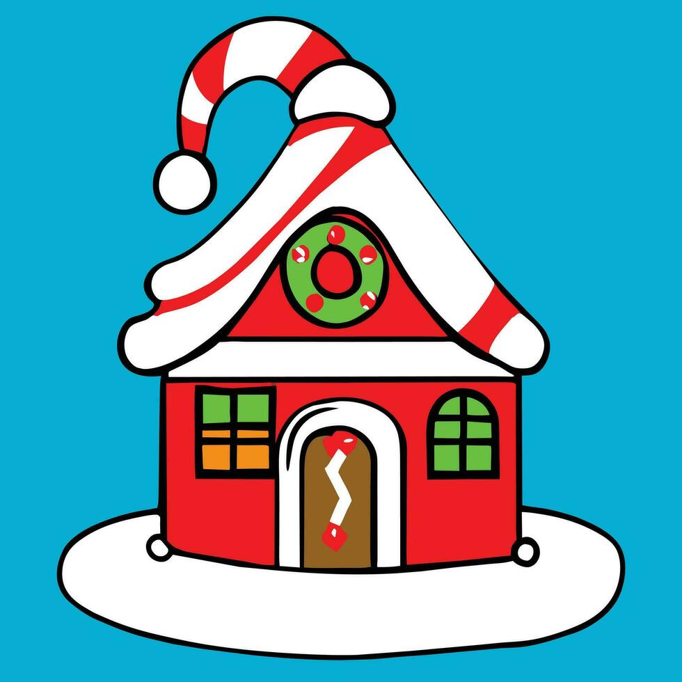 uma desenho animado casa com uma santa chapéu em topo vetor