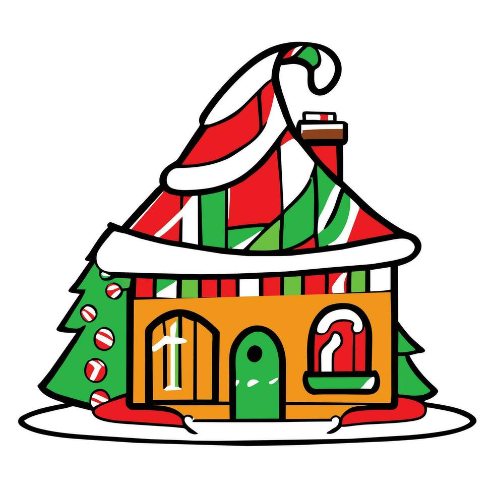 uma desenho animado casa com uma santa chapéu em topo vetor