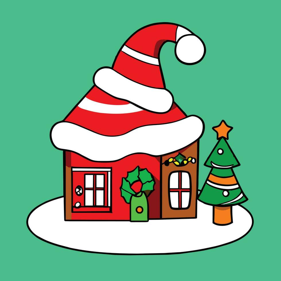 uma desenho animado casa com uma santa chapéu em topo vetor