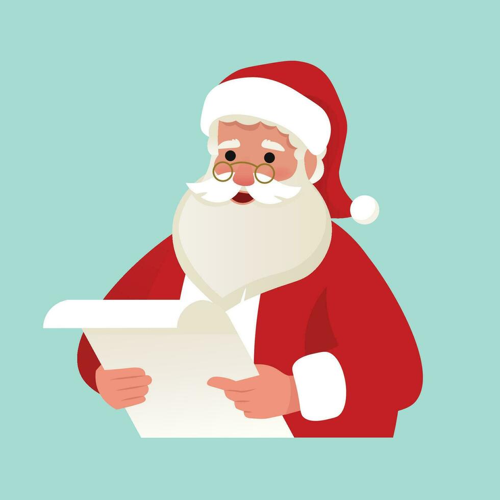 fofa santa claus lendo crianças cartas. vetor ilustração dentro desenho animado plano estilo