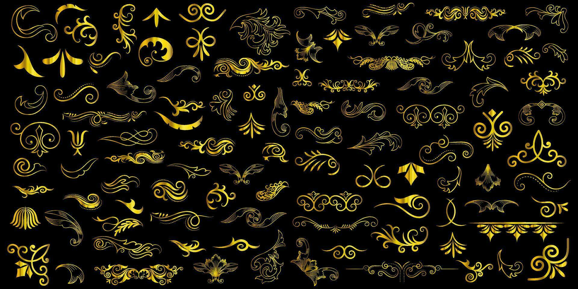 dourado vintage floral elementos arte deco estilo decoração. vetor gráfico elementos para Projeto vetor elementos. redemoinho elementos decorativo ilustração.