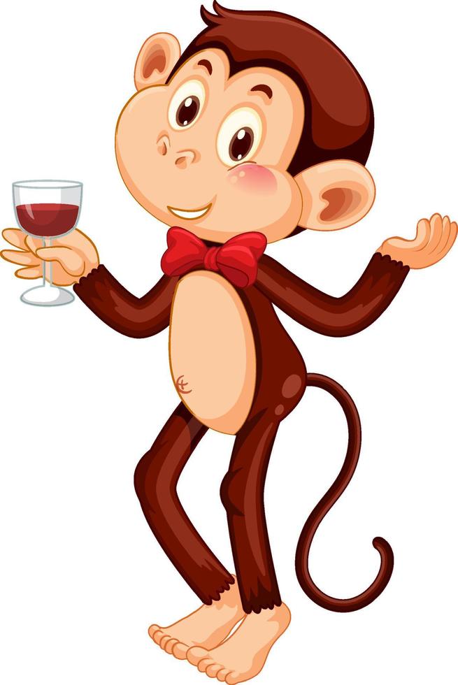 macaco segurando um personagem de desenho animado de taça de vinho vetor
