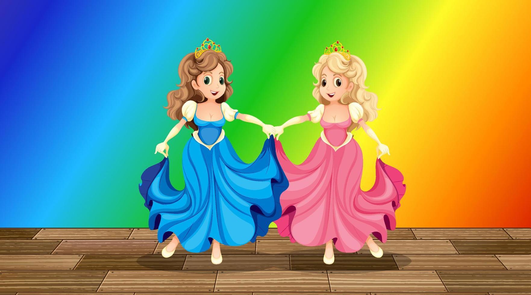 personagem de desenho animado de princesa em fundo gradiente de arco-íris vetor