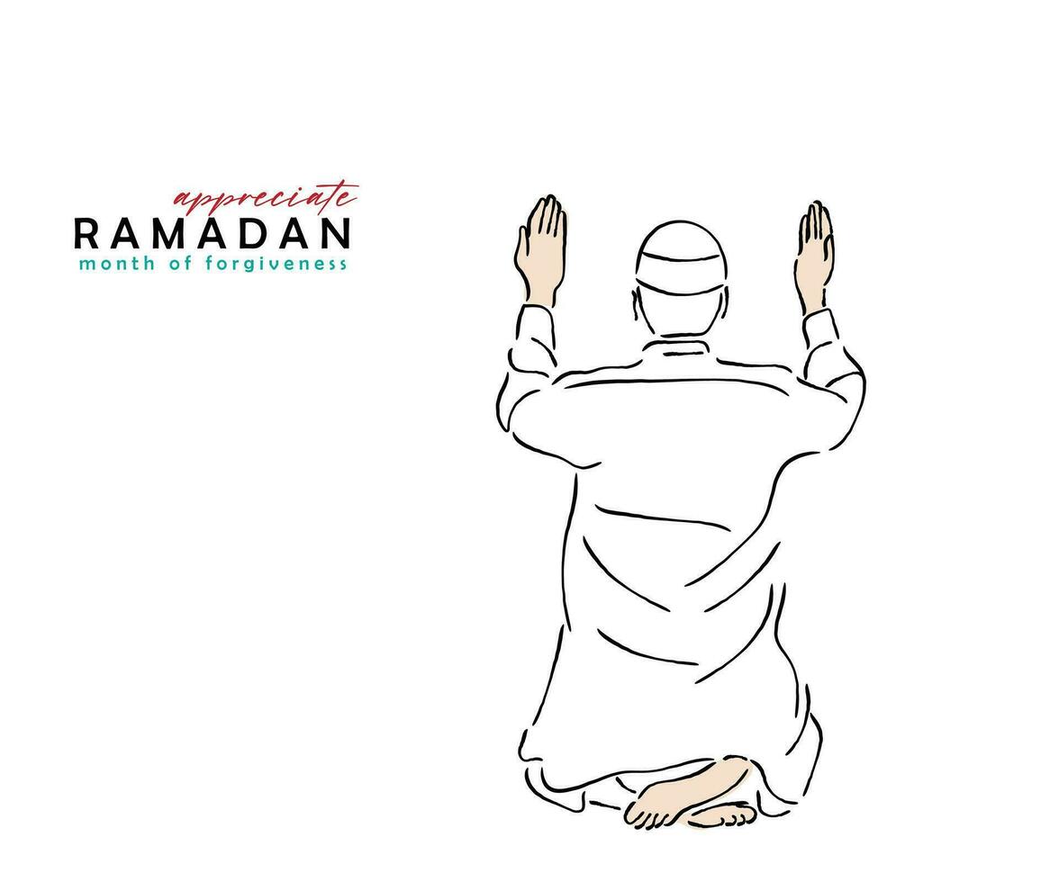 linha arte vetor do Ramadã observação. a piedosos mês Ramadã.