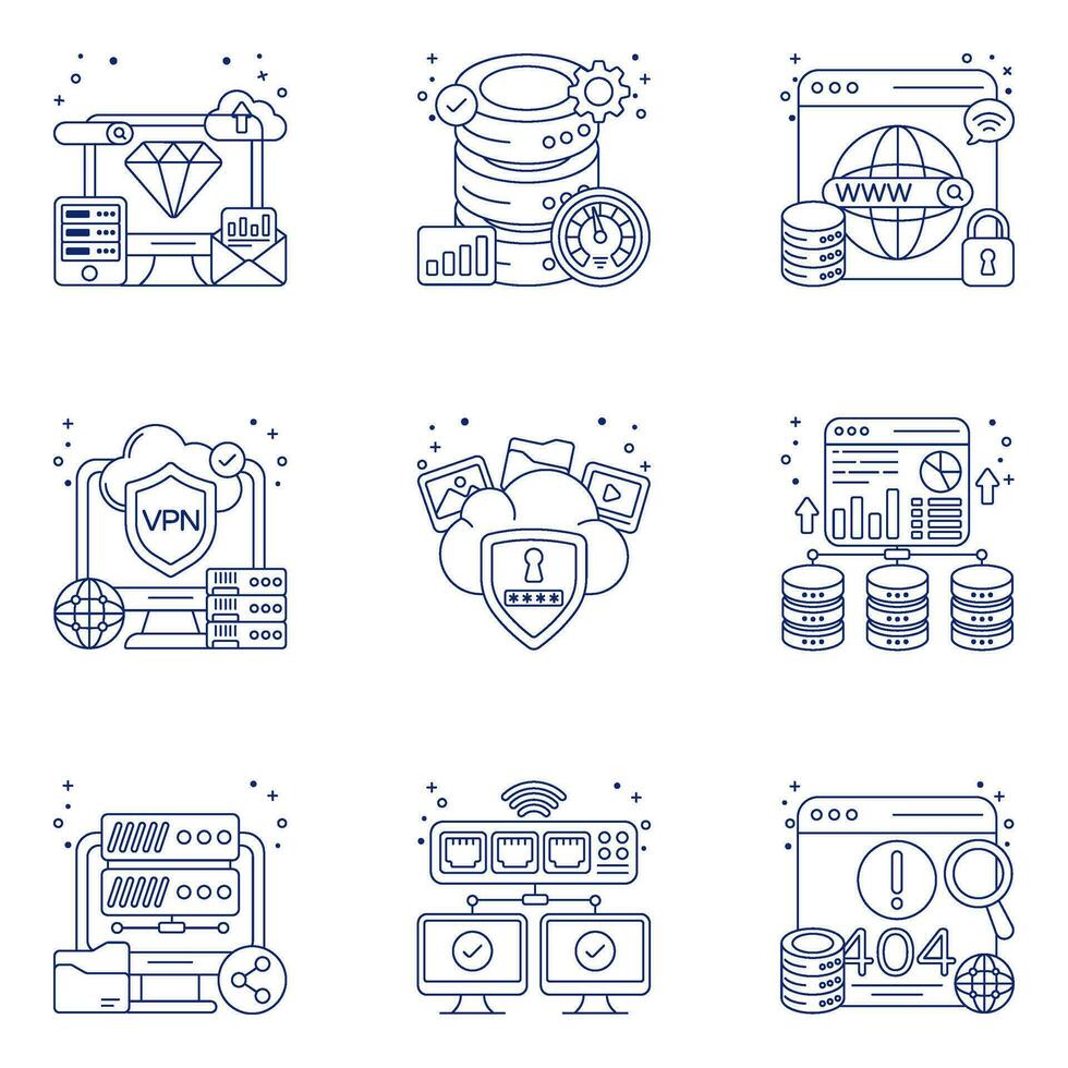 pacote do dados e segurança linear ícones vetor