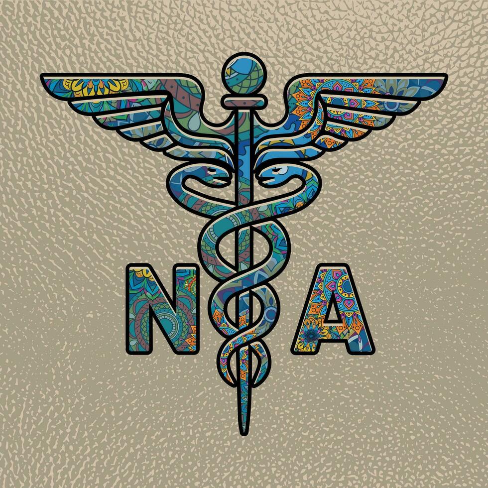 n / D enfermeira, médico símbolo caduceu enfermeira praticante n / D vetor, coloração médico símbolo com n / D texto, caduceu símbolo, n / D enfermeira Mandela Projeto vetor