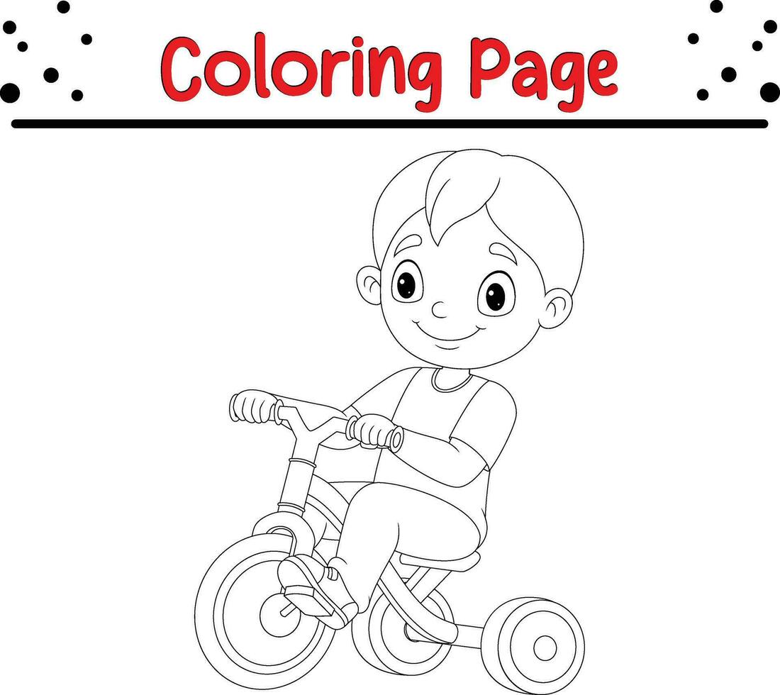 fofa Garoto equitação bicicleta coloração página vetor