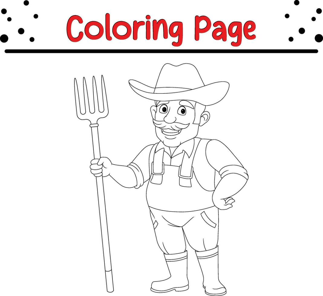 agricultor segurando forcado coloração página vetor