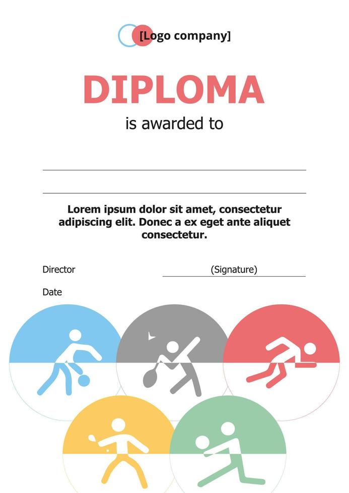 diploma com anéis olímpicos, emblemas esportivos vetor