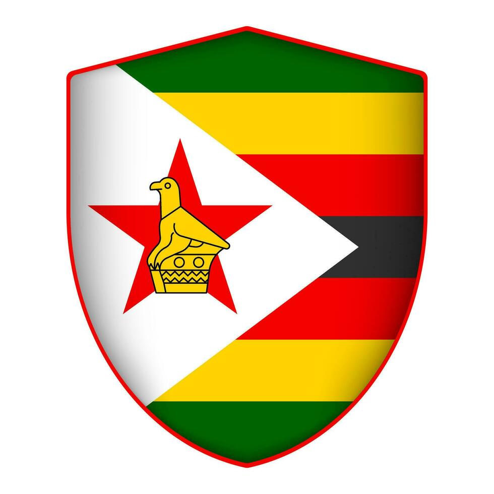 Zimbábue bandeira dentro escudo forma. vetor ilustração.